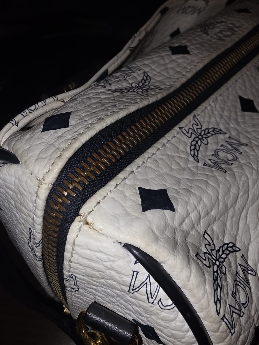 MCM White & Blue Visetos Boston Bag with Gold Hardware - Picture 8 of 16